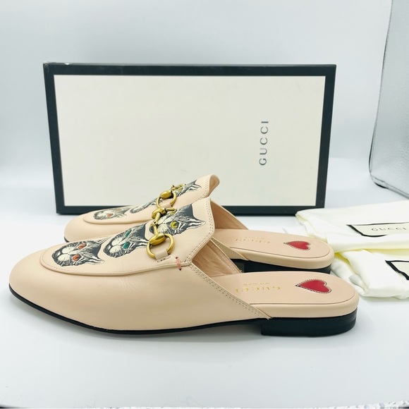 GUCCI Women's Princetown Leather Mule Slide Mystic Cat Pink Horsebit 36 - Picture 3 of 12
